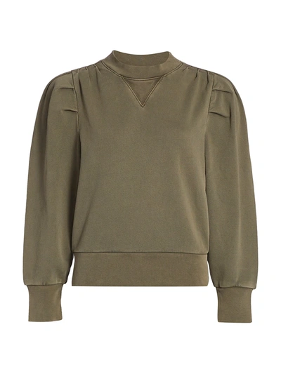 Frame Shirred Crewneck Sweatshirt In Olive/army
