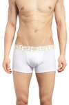 Versace Stretch Cotton Boxer Shorts With Greek Motif In White/ Greek/ Gold