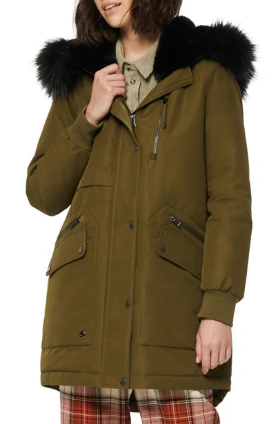 Marc New York Carina Water Resistant Hooded Parka With Faux Fur Trim In Olive