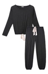Eberjey Gisele Black Stretch-modal Pyjama Set In Charcoal Heather/ Sorbet Pink