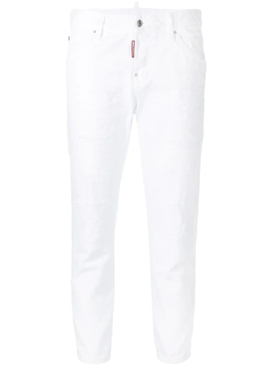 Dsquared2 Distressed Cool Girl Cropped Jeans In White