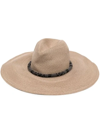 Brunello Cucinelli Woven Floppy Hat W/ Leather And Monili Banding In Neutrals