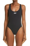 Off-white Logo Crisscross Strap One-piece Swimsuit In Black White