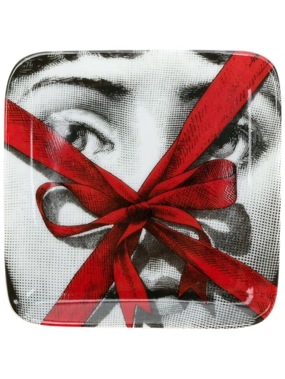 Fornasetti Face Print Square Plate In Red