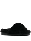 Inuikii Crossover-strap Shearling Slides In Black