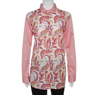 Pre-owned Etro Pink Paisley Print Cotton Button Front Shirt L