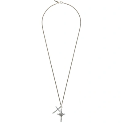Emanuele Bicocchi Cross And Lock-pendant Silver Necklace In Metal