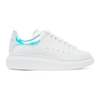 Alexander Mcqueen Men's Leather Platform Sneakers With Iridescent Back In White Ballroom Blue