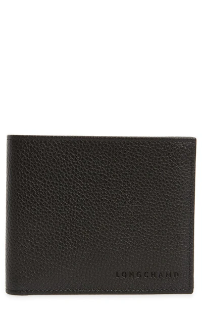 Longchamp Le Foulonné Leather Bifold Wallet In Black/nickel