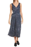 VINCE RUCHED TEXTURED VELVET SLEEVELESS DRESS,V718351224