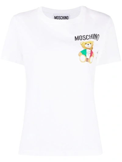 Moschino Italian Teddy Logo Cotton Jersey T-shirt In White
