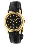 GUCCI G-TIMELESS BLACK DIAL LEATHER STRAP WATCH, 38MM,YA1264120