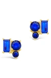 Sterling Forever 14k Over Silver Cz Cluster Studs In Gold/ Sapphire
