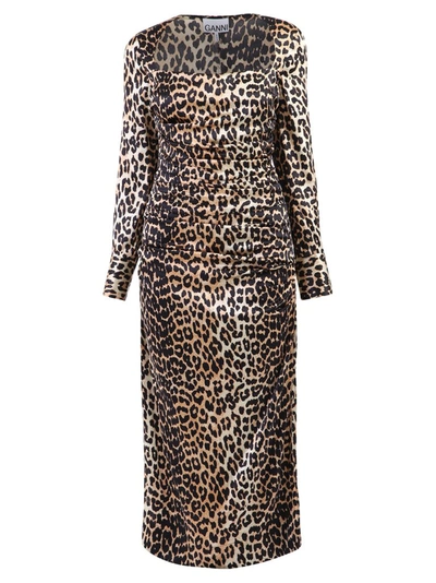 Ganni Leopard Print Dress In Leopardato