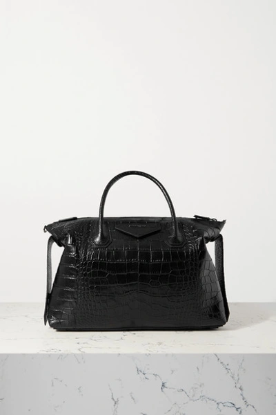 Givenchy Antigona Soft Medium Croc-effect Leather Tote In Black