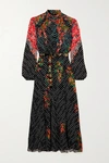 Saloni Jacqui-b Belted Printed Silk-georgette Midi Dress In Floral |  ModeSens