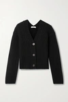 Vince Cropped Ribbed Wool And Cashmere-blend Cardigan In Black