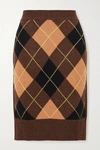 BURBERRY AYLA ARGYLE WOOL AND CASHMERE-BLEND SKIRT