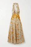 ZIMMERMANN THE LOVESTRUCK FLORAL-PRINT LINEN HALTERNECK MIDI DRESS