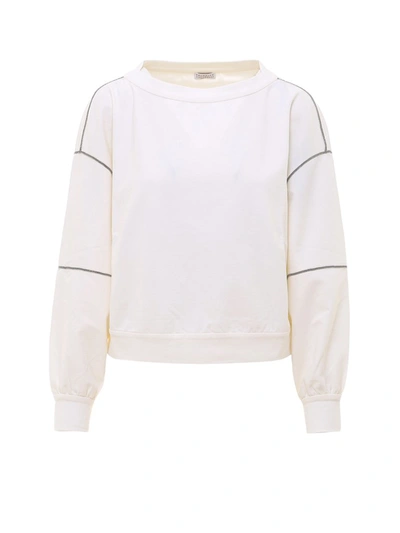 Brunello Cucinelli Bead-embellished French Cotton-blend Terry Sweatshirt In White