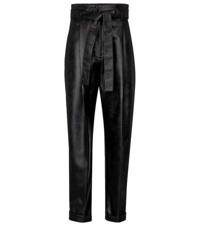 Philosophy Di Lorenzo Serafini Belted Pleated Faux Leather Tapered Trousers In Black