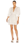ADRIANA DEGREAS LINEN PUFF-SLEEVES SHORT DRESS WITH APPLICATION,ADEF-WD36