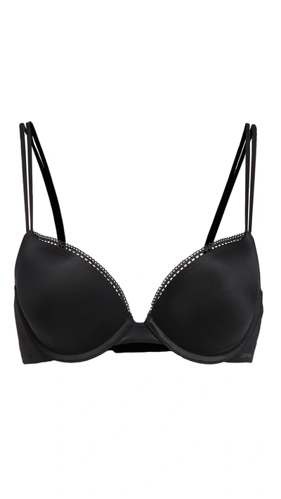 Calvin Klein Underwear Liquid Touch Picot-trimmed Stretch-jersey Underwired Plunge Bra In Black001