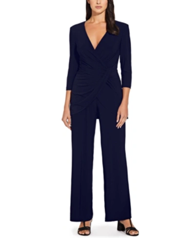 Adrianna Papell Gathered Detail Wide Leg Jumpsuit In Black