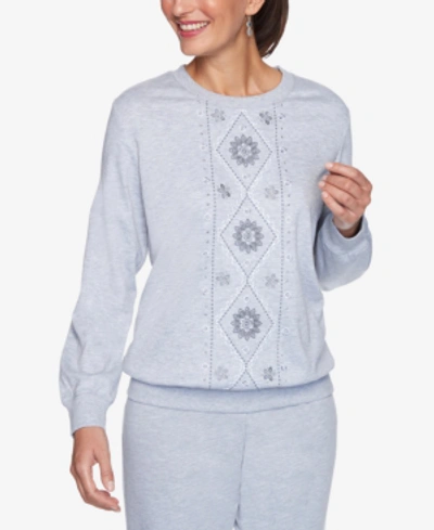 Alfred Dunner Petite Embroidered Sweatshirt In Grey Heather