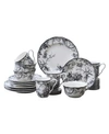 222 Fifth Adelaide Black 16 Piece Dinnerware Set, Service For 4 In Black