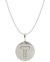 Macy's 14k White Gold Necklace, Diamond Accent Letter T Disk Pendant