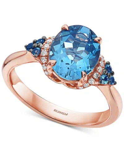 Effy Collection Effy London Blue Topaz (3-1/4 Ct. T.w.) & Diamond (1/10 Ct. T.w.) Statement Ring In 14k Rose Gold