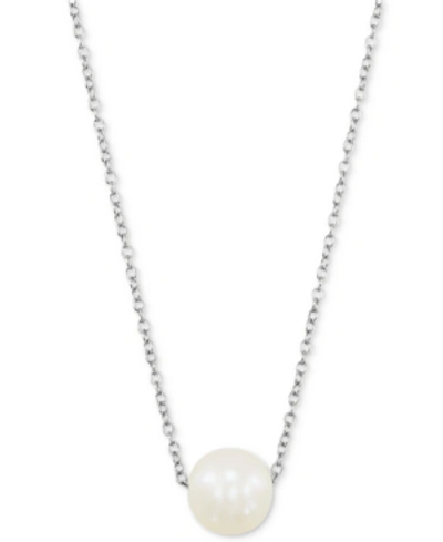 Giani Bernini Cultured Freshwater Pearl (8mm) Solitaire 18" Pendant Necklace, Created For Macy's In Silver