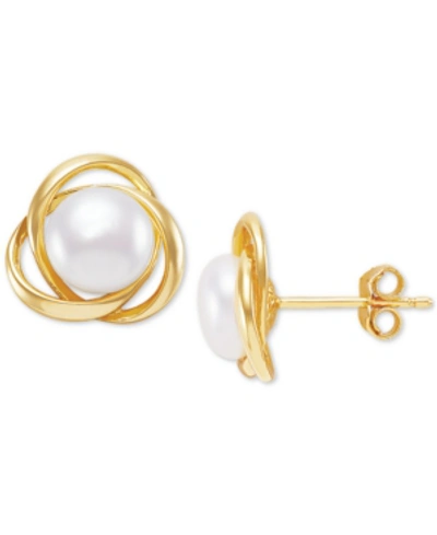 Giani Bernini Cultured Freshwater Pearl (7mm) Love Knot Stud Earrings, Created For Macy's In Gold Over Silver