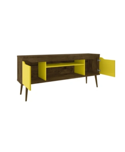 Manhattan Comfort Bradley 62.99" Tv Stand In Rustic Brown And Yellow