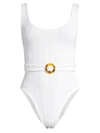 HUNZA G WOMEN'S SOLITAIRE BELTED ONE-PIECE SWIMSUIT,0400010988499