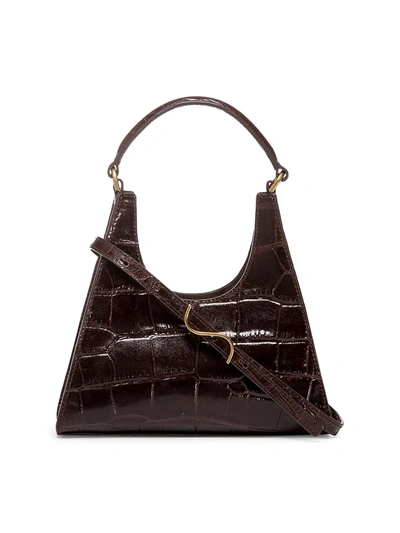 Staud Mini Rey Croc-embossed Leather Shoulder Bag In Brown