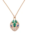 Bvlgari Women's Serpenti Seduttori 18k Rose Gold, Diamond, Malachite & Sapphire Pendant Necklace