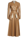 A.W.A.K.E. WOMEN'S FAUX LEATHER MAXI PLEATED COAT,0400013405538