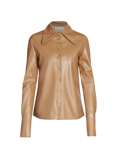 A.w.a.k.e. Faux Leather Shirt With Cuff Detail In Brown,beige