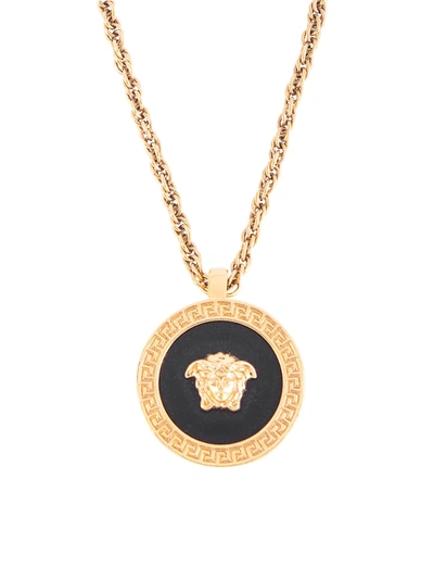 Versace Medusa Head Pendant Necklace In Gold Black