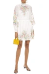 ZIMMERMANN ZINNIA SHIRRED FLORAL-PRINT RAMIE-VOILE MINI DRESS,3074457345623634137