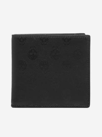 Alexander Mcqueen Skull Print Leather Bifold Wallet In Black