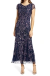 Pisarro Nights Beaded Mesh Column Gown In Carbon