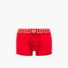 Versace Greca Border Long Boxer Trunks In Red