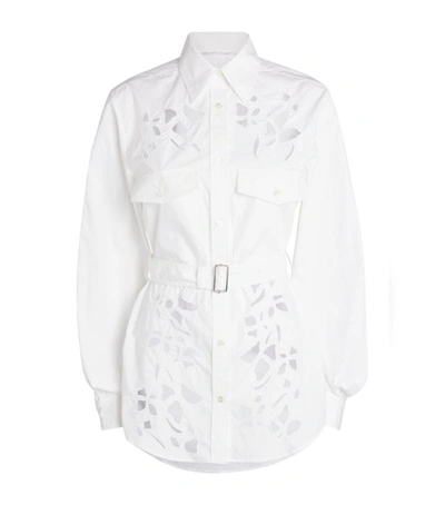 Jw Anderson Women's Cutout Belted Puff-sleeve Cotton Shirt In White