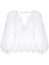 Staud Luna Cotton-blend Poplin Peplum Top In White