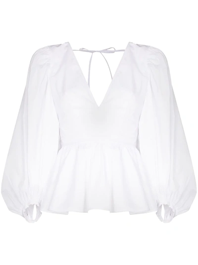 Staud Luna Cotton-blend Poplin Peplum Top In White