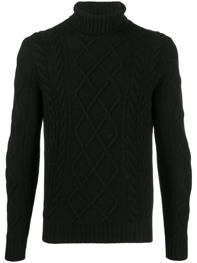 Cenere Gb Roll-neck Cable Knit Jumper In Black