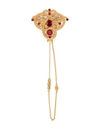 Dolce & Gabbana Embellished Chain Brooch In Gold